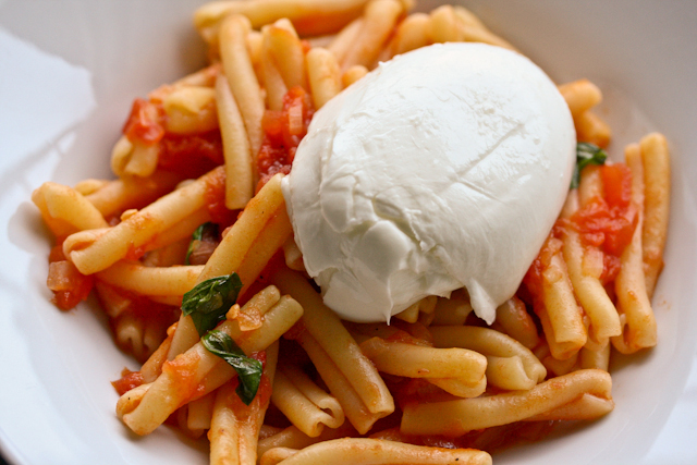 Freshe Pasta: Frische Tomatensauce und kalter Büffelmozzarella